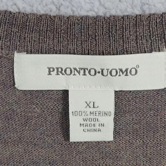 Pronto Uomo Mens XL Brown 100% Merino Wool Sleeveless V-Neck Sweater Vest  9PT - Picture 4 of 5